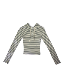 Essential Pearl Stud Stripe Hood Tee (Melange Gray)
