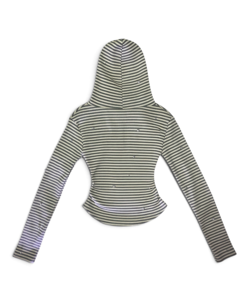 BORN SLIPPY(ボーンスリッピー)の「Essential Pearl Stud Stripe Hood Tee (Melange Gray)(パーカー・レディース・その他・FREE)」の3枚目の写真