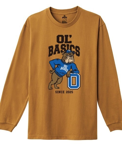Ol' Basics(オールベーシックス)の「Ol' Basics(オール・ベーシックス) 長袖Tシャツ ブルドッグイラスト ロゴ プリント Tシャツ 長袖 トップス カットソー アメカジ カジュアル メンズ レディース ユニセックス(Tシャツ/カットソー・メンズ・ホワイト/ヘザーグレー/キャメル/ブラック・L/XL/M)」の4枚目の写真
