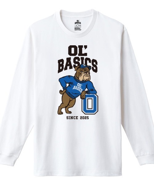 Ol' Basics(オールベーシックス)の「Ol' Basics(オール・ベーシックス) 長袖Tシャツ ブルドッグイラスト ロゴ プリント Tシャツ 長袖 トップス カットソー アメカジ カジュアル メンズ レディース ユニセックス(Tシャツ/カットソー・メンズ・ホワイト/ヘザーグレー/キャメル/ブラック・L/XL/M)」の2枚目の写真