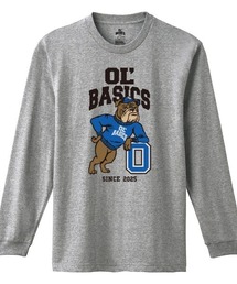 Ol' Basics（オール・ベーシックス） 長袖Tシャツ ブルドッグイラスト ロゴ プリント Tシャツ 長袖 トップス カットソー アメカジ カジュアル メンズ レディース ユニセックス