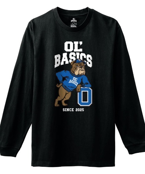 Ol' Basics(オールベーシックス)の「Ol' Basics(オール・ベーシックス) 長袖Tシャツ ブルドッグイラスト ロゴ プリント Tシャツ 長袖 トップス カットソー アメカジ カジュアル メンズ レディース ユニセックス(Tシャツ/カットソー・メンズ・ホワイト/ヘザーグレー/キャメル/ブラック・L/XL/M)」の1枚目の写真