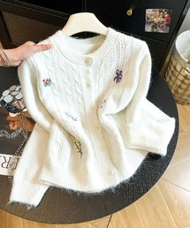クルーネック ニットカーディガン