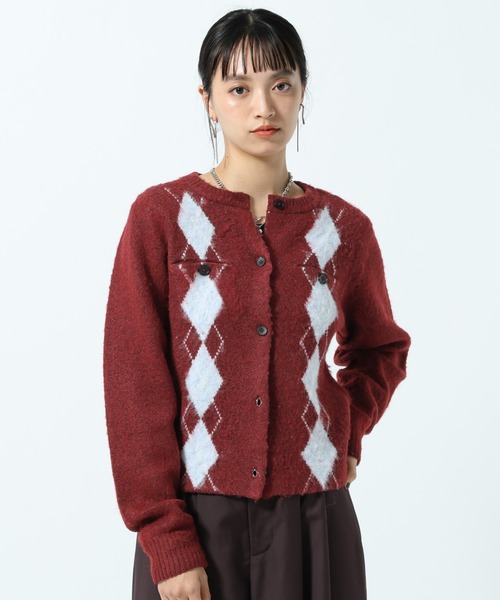 PAGEBOY（ページボーイ）の「アーガイルシャギーカーディガン（カーディガン/ボレロ・レディース・チャコールグレー/ローズ・FREE）」の2枚目の写真