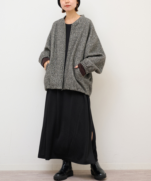 JOURNAL STANDARD relume(ジャーナルスタンダード レリューム)の「《WEB限定追加》尾州ウールヘリンボンジップブルゾン(その他アウター・レディース・チャコールグレー・FREE)」の3枚目の写真
