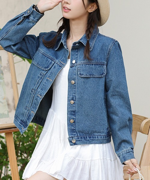 AMAJI(アマジ)の「フロントピンタック オーバーサイズ デニムジャケット(デニムジャケット・レディース・ブルー・X-LARGE/LARGE/MEDIUM/SMALL)」の4枚目の写真