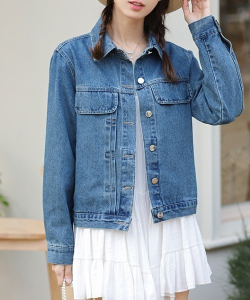 AMAJI(アマジ)の「フロントピンタック オーバーサイズ デニムジャケット(デニムジャケット・レディース・ブルー・X-LARGE/LARGE/MEDIUM/SMALL)」の2枚目の写真
