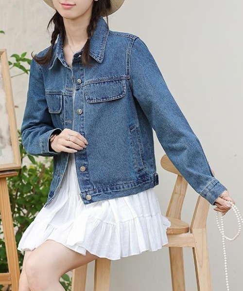 AMAJI(アマジ)の「フロントピンタック オーバーサイズ デニムジャケット(デニムジャケット・レディース・ブルー・X-LARGE/LARGE/MEDIUM/SMALL)」の3枚目の写真