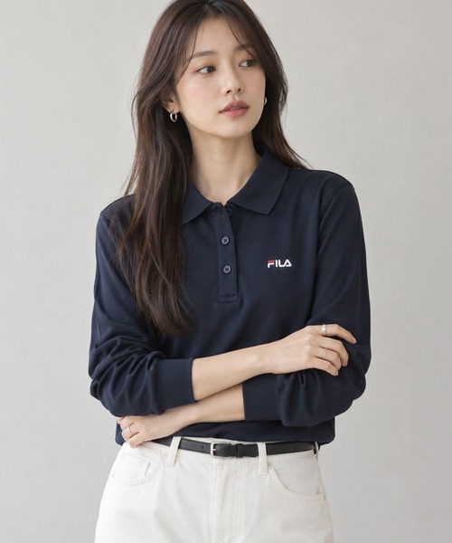 FILA(フィラ)の「【WEB別注】FILA フィラ L’Sワンポイント刺繍長袖ポロシャツ ドライ 吸水速乾(ポロシャツ・レディース・ネイビー/ホワイト/ブラック・LL/L/M)」の3枚目の写真