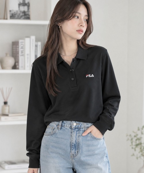 FILA(フィラ)の「【WEB別注】FILA フィラ L’Sワンポイント刺繍長袖ポロシャツ ドライ 吸水速乾(ポロシャツ・レディース・ネイビー/ホワイト/ブラック・LL/L/M)」の2枚目の写真