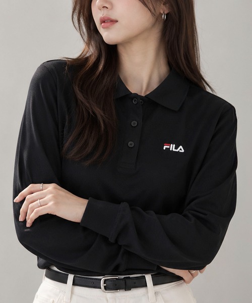 FILA(フィラ)の「【WEB別注】FILA フィラ L’Sワンポイント刺繍長袖ポロシャツ ドライ 吸水速乾(ポロシャツ・レディース・ネイビー/ホワイト/ブラック・LL/L/M)」の4枚目の写真
