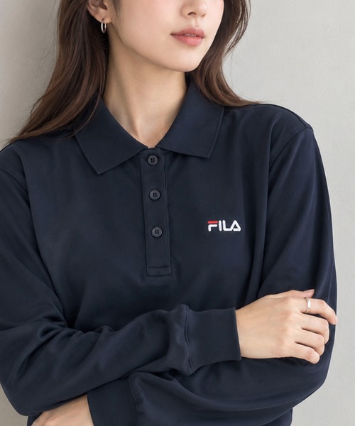 FILA(フィラ)の「【WEB別注】FILA フィラ L’Sワンポイント刺繍長袖ポロシャツ ドライ 吸水速乾(ポロシャツ・レディース・ネイビー/ホワイト/ブラック・LL/L/M)」の6枚目の写真