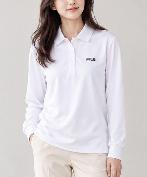 FILA(フィラ)の「【WEB別注】FILA フィラ L’Sワンポイント刺繍長袖ポロシャツ ドライ 吸水速乾(ポロシャツ・レディース・ネイビー/ホワイト/ブラック・LL/L/M)」の10枚目の写真