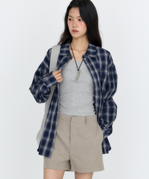 ロゴポイント オーバーサイズ チェックシャツ ネイビー MDSH031NAVY