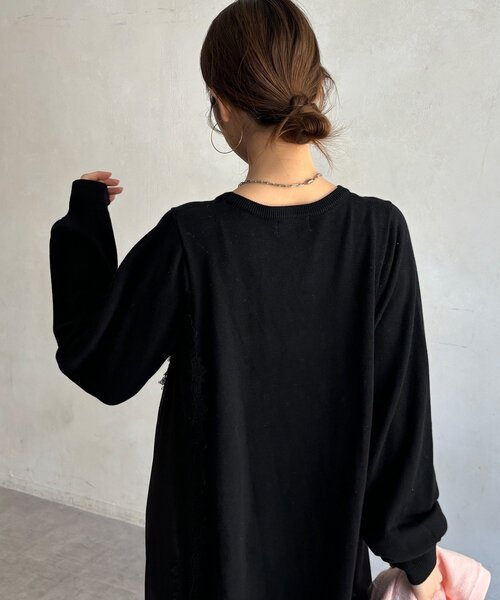 DouDou(ドゥドゥ)の「【WEB限定】レースライン布帛切替ニットワンピース(ワンピース・レディース・チャコールグレー/ブラック・FREE)」の12枚目の写真