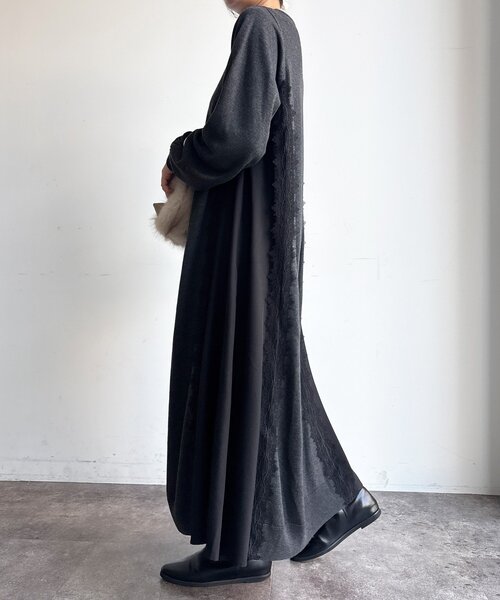 DouDou(ドゥドゥ)の「【WEB限定】レースライン布帛切替ニットワンピース(ワンピース・レディース・チャコールグレー/ブラック・FREE)」の16枚目の写真
