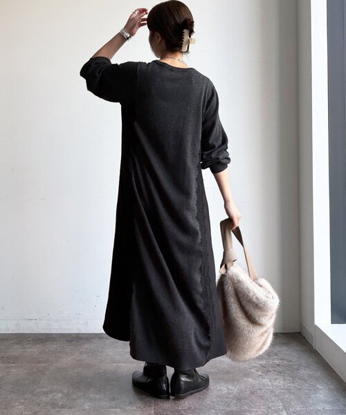 DouDou(ドゥドゥ)の「【WEB限定】レースライン布帛切替ニットワンピース(ワンピース・レディース・チャコールグレー/ブラック・FREE)」の17枚目の写真