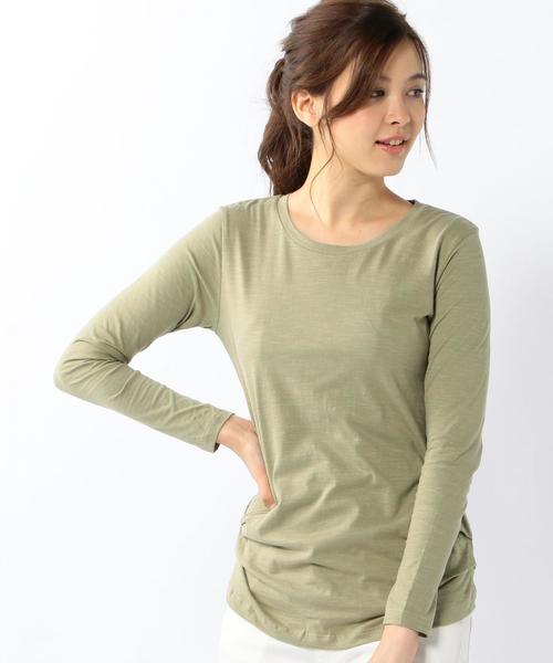 coen（コーエン）の「サイドタックロングスリーブ（Tシャツ/カットソー・レディース・ホワイト/オリーブ・LARGE/MEDIUM）」の2枚目の写真