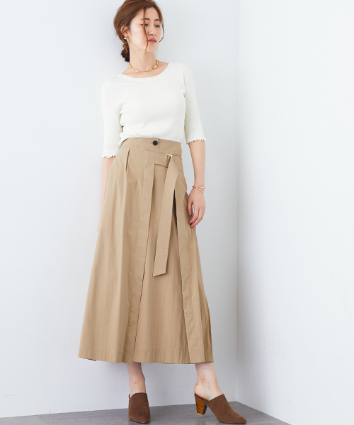 STUDIOUS（ステュディオス）の「ダブルベルトラップスカート（スカート・レディース・ベージュ/バーガンディー・0/1）」の3枚目の写真