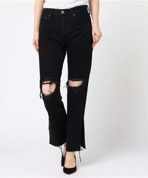 MOUSSY(マウジー)の「KNEE RIPPED STRAIGHT(デニムパンツ・レディース・ブラック/ライトブルー・26inch/25inch/24inch/23inch)」の12枚目の写真