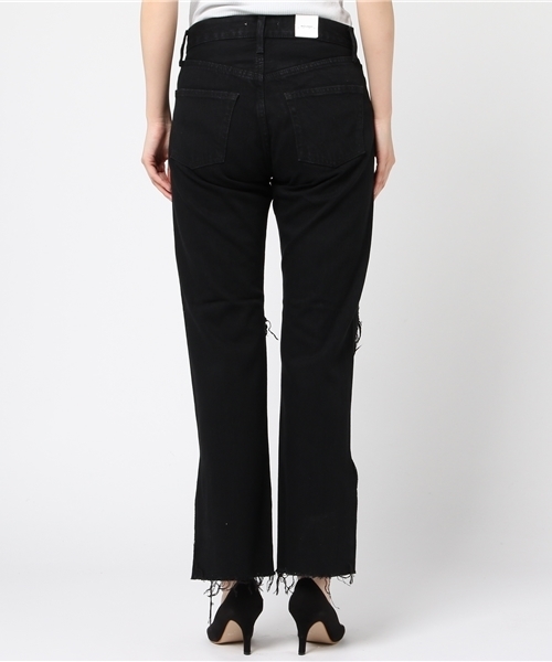 MOUSSY(マウジー)の「KNEE RIPPED STRAIGHT(デニムパンツ・レディース・ブラック/ライトブルー・26inch/25inch/24inch/23inch)」の4枚目の写真