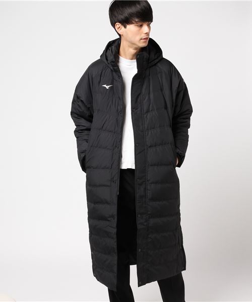 お値下げ中！【美品】Mizuno フード付きロングダウンジャケット L 黒 MIZUNO（ミズノ ）の「ダウンコート ロングダウンコート 32ME765009