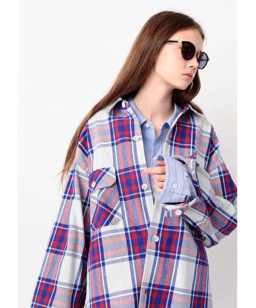 MONKEY TIME（モンキータイム）の「＜monkey time＞ HEAVY TWILL CHECK CPO/シャツ（シャツ/ブラウス・メンズ・レッド/コバルトブルー・LARGE/SMALL/X-LARGE/MEDIUM）」の2枚目の写真