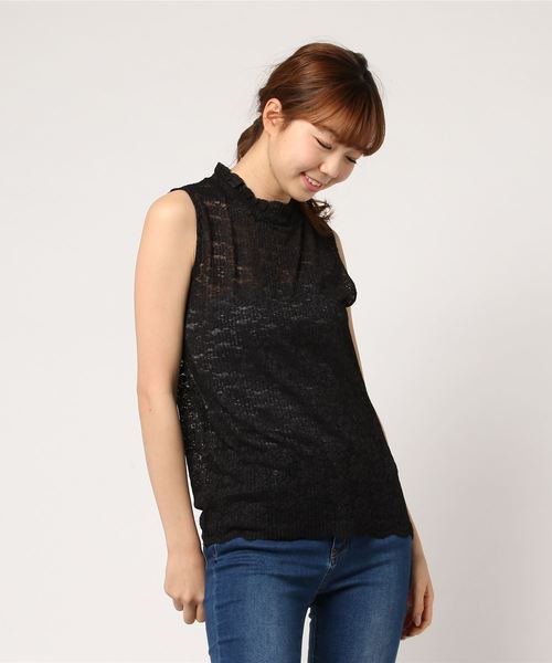 LOWRYS FARM（ローリーズファーム）の「プリーツレースノースリーブ　781430 （Tシャツ/カットソー・レディース・ブラック/グレー/オフホワイト/ブルー・MEDIUM/LARGE）」の3枚目の写真