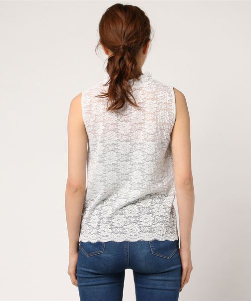 LOWRYS FARM（ローリーズファーム）の「プリーツレースノースリーブ　781430 （Tシャツ/カットソー・レディース・ブラック/グレー/オフホワイト/ブルー・MEDIUM/LARGE）」の5枚目の写真