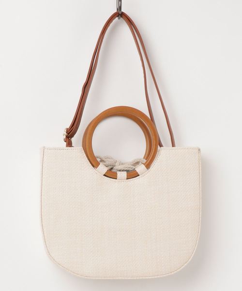 florist（フローリスト）の「ウッドリングトートバッグ（トートバッグ・レディース・ホワイト/ベージュ/ブラック・FREE）」の4枚目の写真