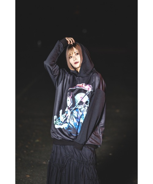 セール】前後ホラーナイトネコプルオーバーパーカー -スーパービッグ  