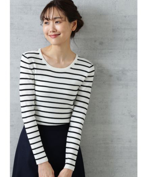 NATURAL BEAUTY BASIC（ナチュラルビューティーベーシック）の「【雑誌掲載】ウォッシャブルウールブレンドリブニット（ニット/セーター・レディース・ブラック/グレー/オフホワイト/ホワイト系その他/イエロー系その他・MEDIUM）」の3枚目の写真