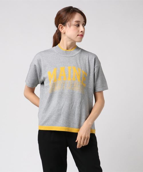 VENCEEXCHANGE（ヴァンスエクスチェンジ）の「アメカジロゴニット（ニット/セーター・レディース・アッシュグレー/ボルドー・M）」の5枚目の写真