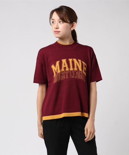 VENCEEXCHANGE（ヴァンスエクスチェンジ）の「アメカジロゴニット（ニット/セーター・レディース・アッシュグレー/ボルドー・M）」の6枚目の写真