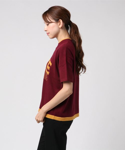 VENCEEXCHANGE（ヴァンスエクスチェンジ）の「アメカジロゴニット（ニット/セーター・レディース・アッシュグレー/ボルドー・M）」の4枚目の写真