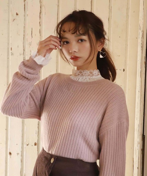 one after another NICE CLAUP（ワンアフターアナザーナイスクラップ）の「刺繍ロゴワイドリブニット（ニット/セーター・レディース・ピンク/アイボリー/ミント/カーキブラウン/オフホワイト・FREE）」の5枚目の写真