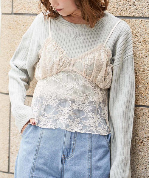 one after another NICE CLAUP（ワンアフターアナザーナイスクラップ）の「刺繍ロゴワイドリブニット（ニット/セーター・レディース・ピンク/アイボリー/ミント/カーキブラウン/オフホワイト・FREE）」の4枚目の写真