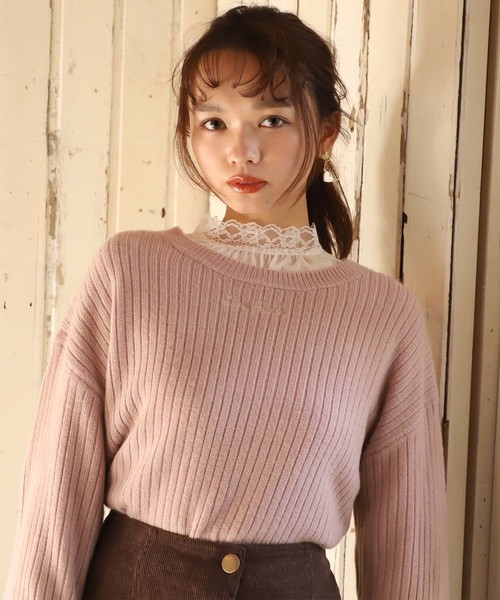 one after another NICE CLAUP（ワンアフターアナザーナイスクラップ）の「刺繍ロゴワイドリブニット（ニット/セーター・レディース・ピンク/アイボリー/ミント/カーキブラウン/オフホワイト・FREE）」の14枚目の写真