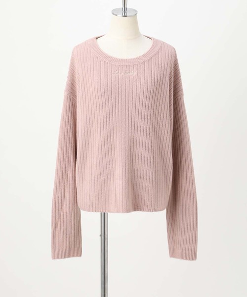 one after another NICE CLAUP（ワンアフターアナザーナイスクラップ）の「刺繍ロゴワイドリブニット（ニット/セーター・レディース・ピンク/アイボリー/ミント/カーキブラウン/オフホワイト・FREE）」の6枚目の写真