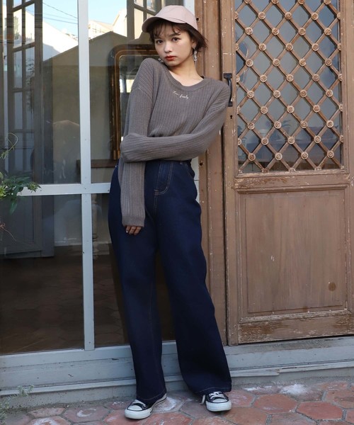 one after another NICE CLAUP（ワンアフターアナザーナイスクラップ）の「刺繍ロゴワイドリブニット（ニット/セーター・レディース・ピンク/アイボリー/ミント/カーキブラウン/オフホワイト・FREE）」の11枚目の写真