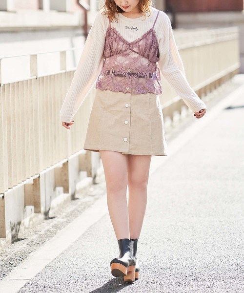 one after another NICE CLAUP（ワンアフターアナザーナイスクラップ）の「刺繍ロゴワイドリブニット（ニット/セーター・レディース・ピンク/アイボリー/ミント/カーキブラウン/オフホワイト・FREE）」の17枚目の写真