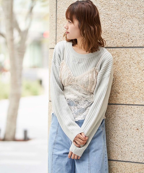 one after another NICE CLAUP（ワンアフターアナザーナイスクラップ）の「刺繍ロゴワイドリブニット（ニット/セーター・レディース・ピンク/アイボリー/ミント/カーキブラウン/オフホワイト・FREE）」の22枚目の写真