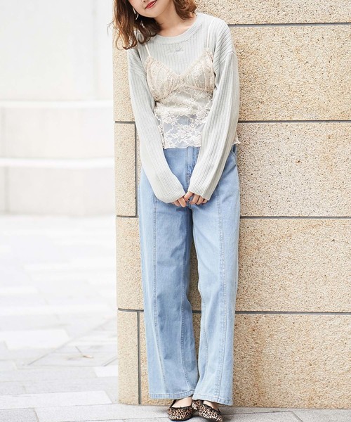 one after another NICE CLAUP（ワンアフターアナザーナイスクラップ）の「刺繍ロゴワイドリブニット（ニット/セーター・レディース・ピンク/アイボリー/ミント/カーキブラウン/オフホワイト・FREE）」の13枚目の写真