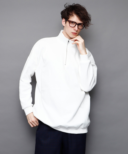 EMMA CLOTHES(エマクローズ)の「ビッグシルエットハーフZIPプルオーバー 裏起毛(スウェット・メンズ・ブラック/アイボリー/チャコール・FREE)」の2枚目の写真