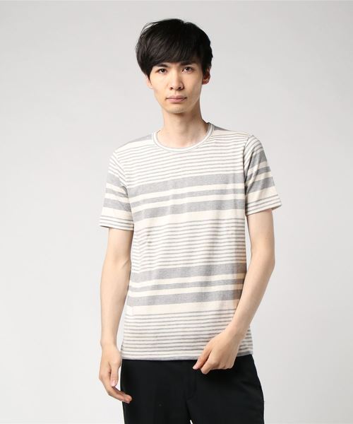 GRAND GLOBAL（グランドグローバル）の「日本製パネルボーダーT（Tシャツ/カットソー・メンズ・ネイビー/グレー・40/38）」の14枚目の写真