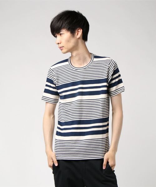 GRAND GLOBAL（グランドグローバル）の「日本製パネルボーダーT（Tシャツ/カットソー・メンズ・ネイビー/グレー・40/38）」の13枚目の写真