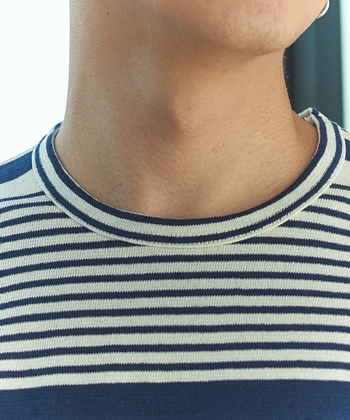 GRAND GLOBAL（グランドグローバル）の「日本製パネルボーダーT（Tシャツ/カットソー・メンズ・ネイビー/グレー・40/38）」の9枚目の写真