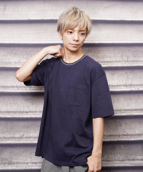 おしゃれスタ(オシャレスタ)の「ビッグシルエットリブラインTシャツ(IR)(Tシャツ/カットソー・メンズ・レッド/ネイビー/ライトグレー/ブラック/ホワイト/サンドベージュ・M/L/XL)」の5枚目の写真
