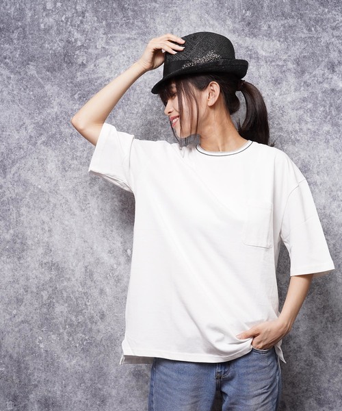 おしゃれスタ(オシャレスタ)の「ビッグシルエットリブラインTシャツ(IR)(Tシャツ/カットソー・メンズ・レッド/ネイビー/ライトグレー/ブラック/ホワイト/サンドベージュ・M/L/XL)」の1枚目の写真