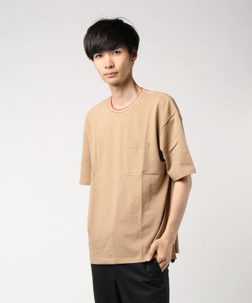 おしゃれスタ(オシャレスタ)の「ビッグシルエットリブラインTシャツ(IR)(Tシャツ/カットソー・メンズ・レッド/ネイビー/ライトグレー/ブラック/ホワイト/サンドベージュ・M/L/XL)」の12枚目の写真
